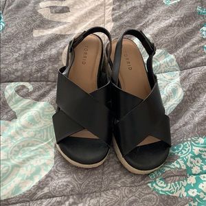 Torrid Black Ankle Strap Wedges